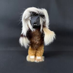 Vintage Handcrafted Wooden Fur Figure, 9" Tall Native American Indian Doll
